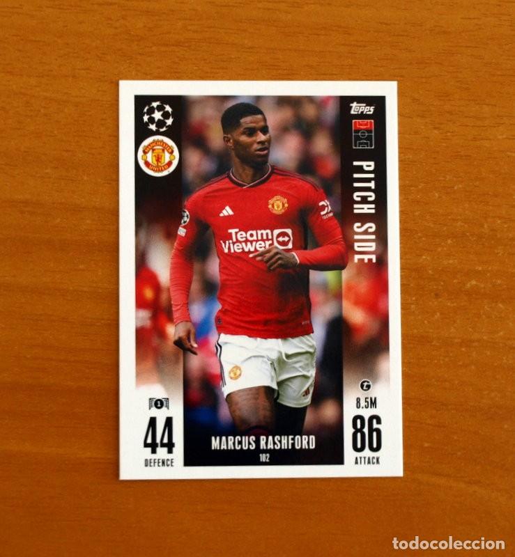 Figurine di Calcio: Manchester United-102 Marcus Rashford-Pitch Side-Topps Match Attax Trading Card Game-2023-2024-23-24