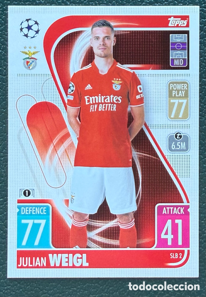 Cromos de f&uacute;tbol: SLB 2 JULIAN WEIGL SL BENFICA FICHAS ALBUM TOPPS UEFA CHAMPIONS LEAGUE MATCH ATTAX 2021 2022 21 22