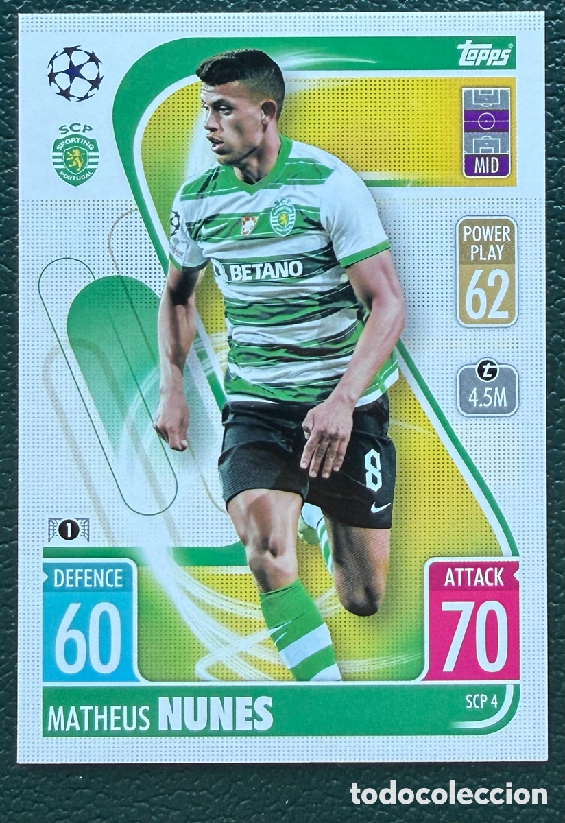 Cromos de f&uacute;tbol: SCP 4 MATHEUS NUNES SPORTING DE PORTUGAL FICHAS TOPPS CHAMPIONS LEAGUE MATCH ATTAX 2021 2022 21 22