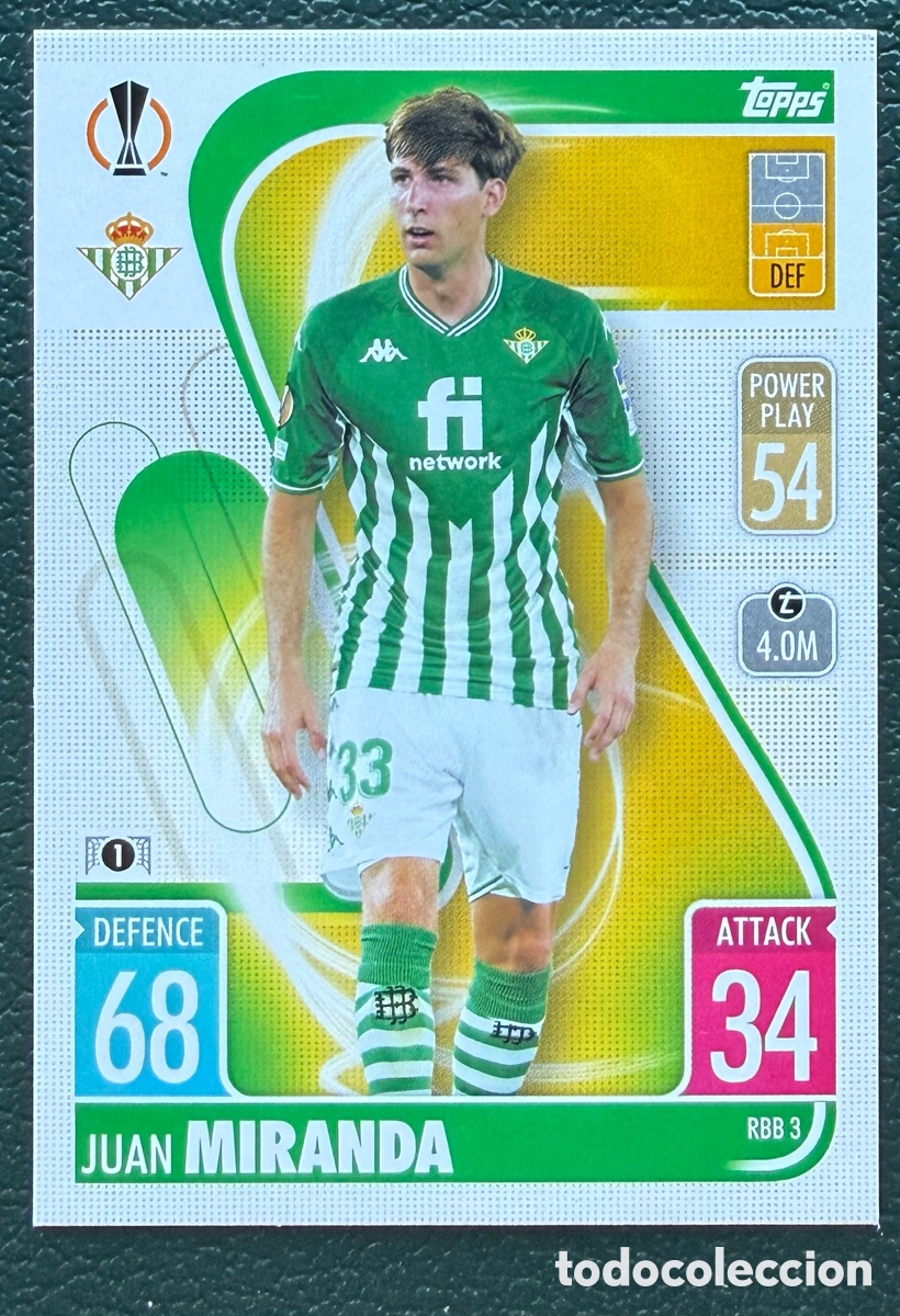 Cromos de f&uacute;tbol: RBB 3 JUAN MIRANDA REAL BETIS FICHAS TOPPS CHAMPIONS LEAGUE MATCH ATTAX 2021 2022 21 22