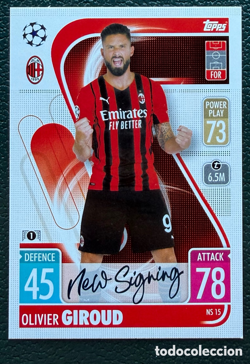 Cromos de f&uacute;tbol: NS 15 OLIVIER GIROUD AC MILAN FICHAS TOPPS CHAMPIONS LEAGUE MATCH ATTAX 2021 2022 21 22