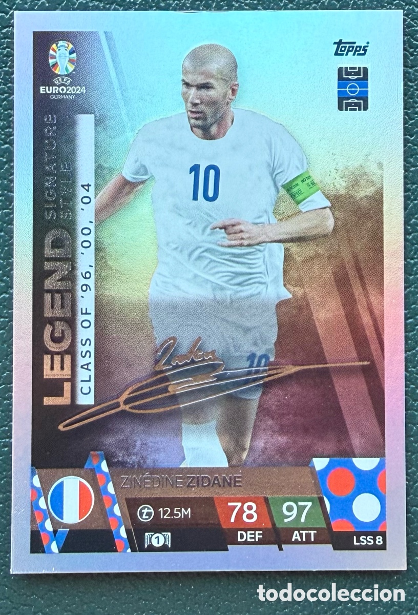 Cromos de f&uacute;tbol: LSS 8 ZINEDINE ZIDANE FRANCIA LEGEND SIGNATURE STYLE FICHAS ALBUM TOPPS UEFA EURO 2024 MATCH ATTAX