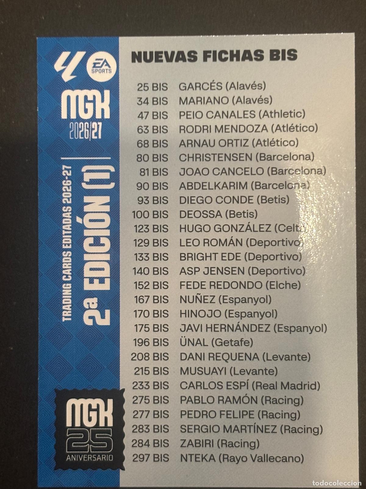 Cromos de f&uacute;tbol: BIS TRADING CARD 2 DE 2 NUEVOS FICHAJES MEGACRACKS MGK 26-27 2026-2028 PANINI LIGA