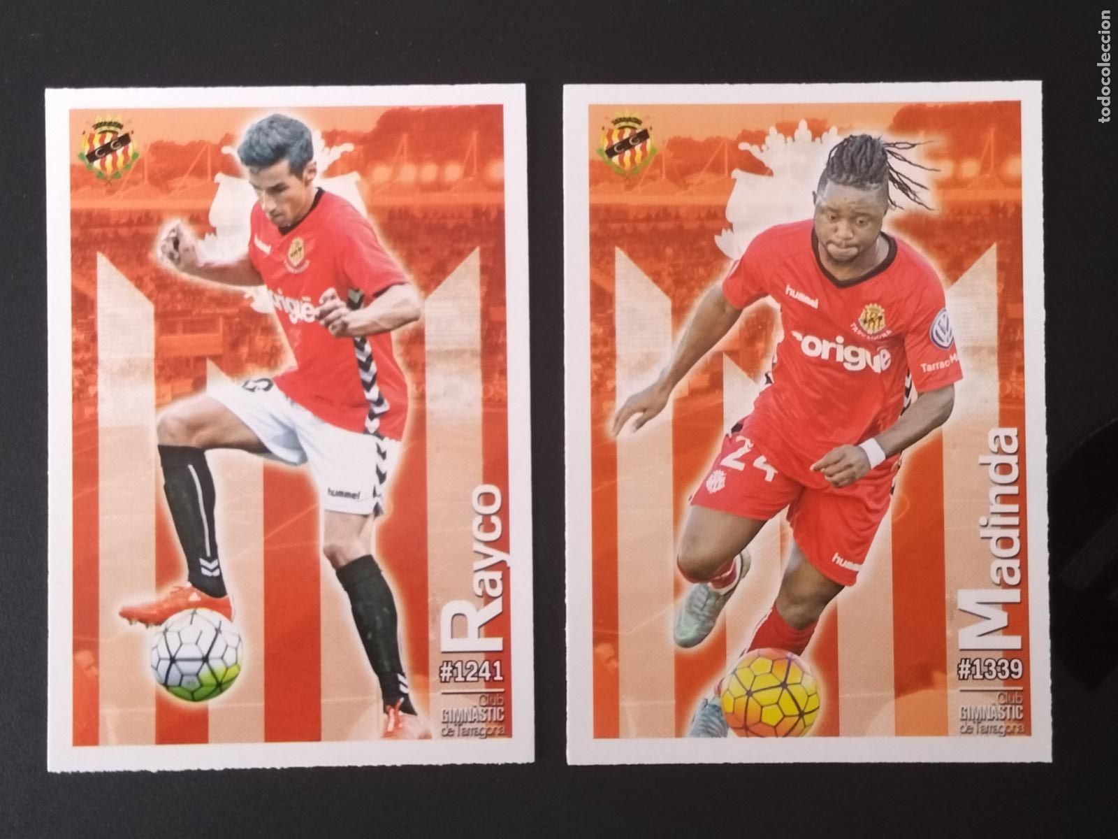 Cromos de f&uacute;tbol: RESERVADO FICHAJES 1339 Y 1241 GIMNASTIC TARRAGONA MUNDICROMO PLATINUM QUIZ LIGA 2015 2016 15 16