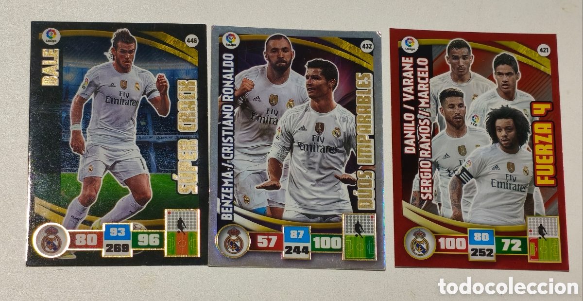 Cromos de f&uacute;tbol: Lote 3 Cartas Real Madrid Adrenalyn XL 2015-16 (Cristiano, Bale, Ramos)