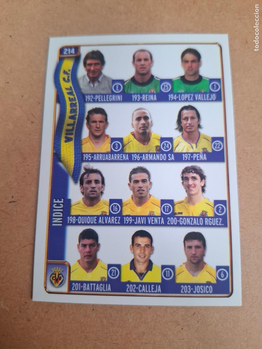 Cromos de f&uacute;tbol: MUNDICROMO 2004 2005 04 05 - 214 &Iacute;NDICE - VILLARREAL CF