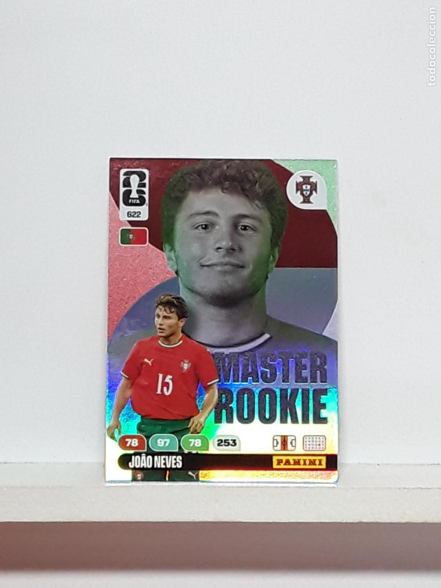 Cromos de f&uacute;tbol: ADRENALYN MUNDIAL 2026 WORLD CUP 26 ALBUM PANINI N 622 PORTUGAL MASTER ROOKIE JOAO NEVES