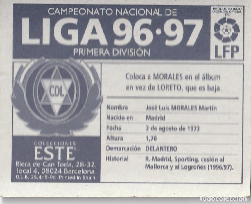 Cromos de f&uacute;tbol: ESTE 96-97. COLOCA MORALES. NUNCA PEGADO. - Foto 2