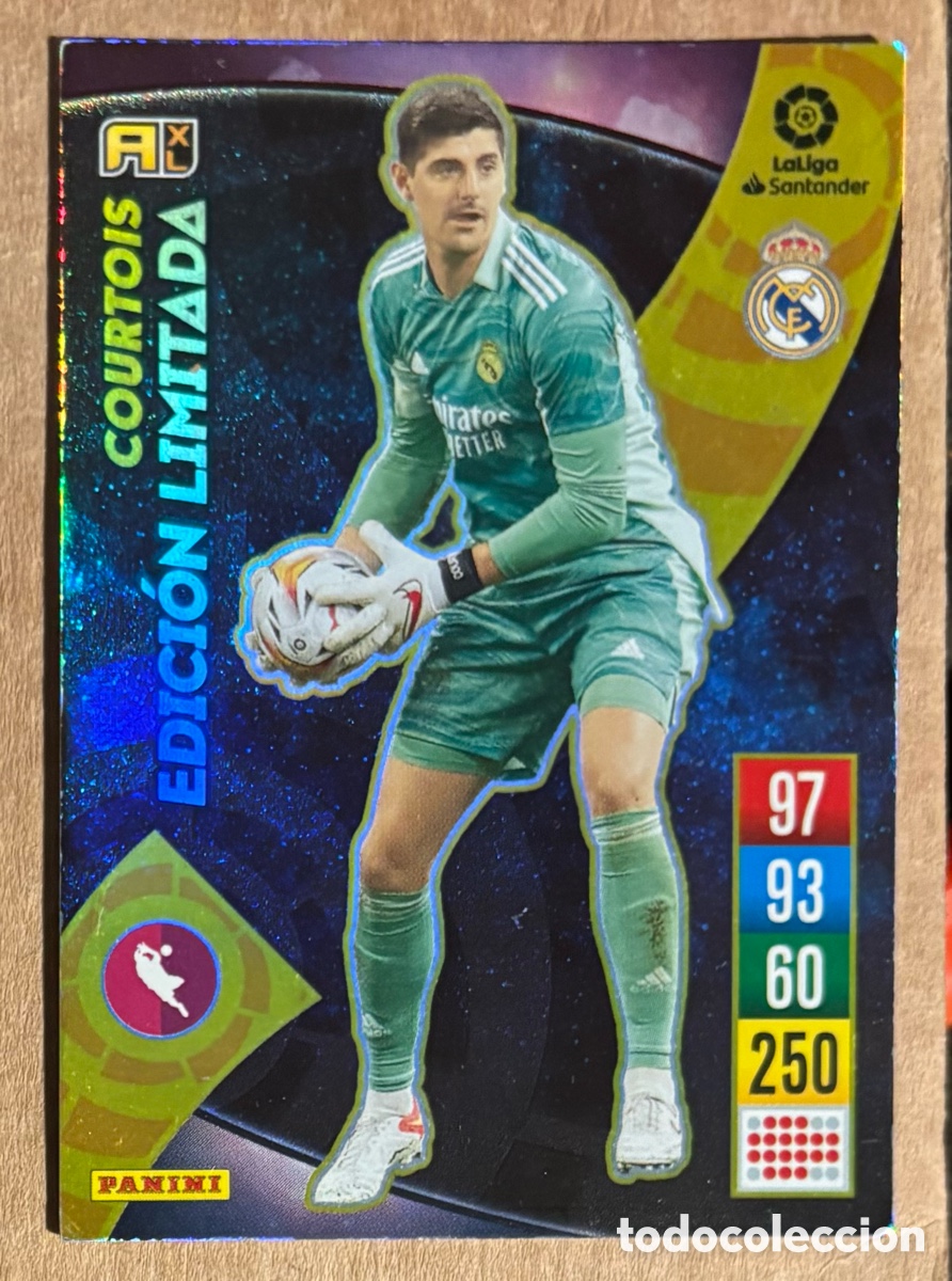 Cromos de f&uacute;tbol: COURTOIS (REAL MADRID). CARTA EDICI&Oacute;N LIMITADA PANINI MEGACRACKS ADRENALYN XL LA LIGA 2021/22.