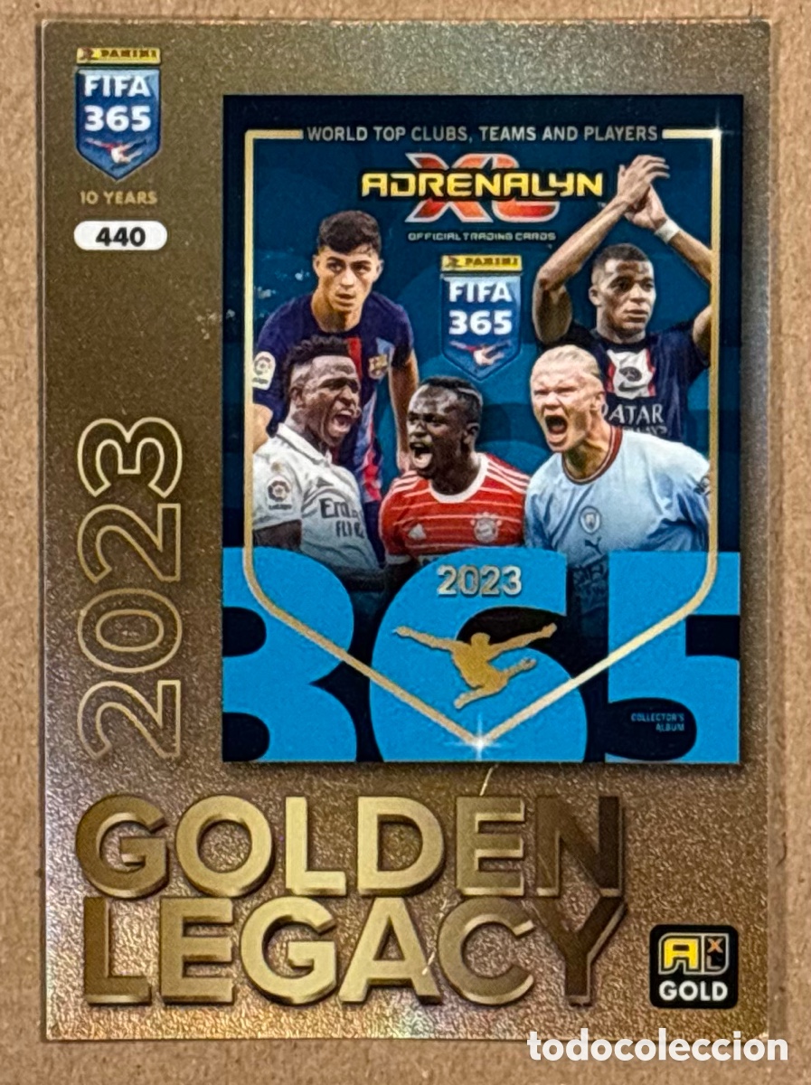 Cromos de f&uacute;tbol: HAALAND, MBAPPE, PEDRI. CARTA GOLDEN LEGACY PANINI ADRENALYN XL FIFA 365 2023. #440.