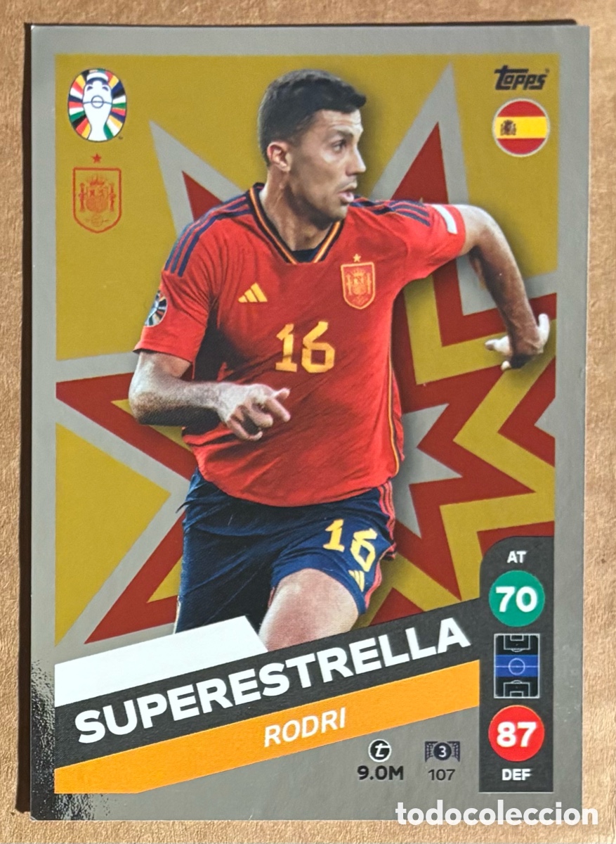Cromos de f&uacute;tbol: RODRI (ESPA&Ntilde;A). CARTA SUPERESTRELLA TOPPS MATCH ATTAX UEFA EURO 2024. LIDL.