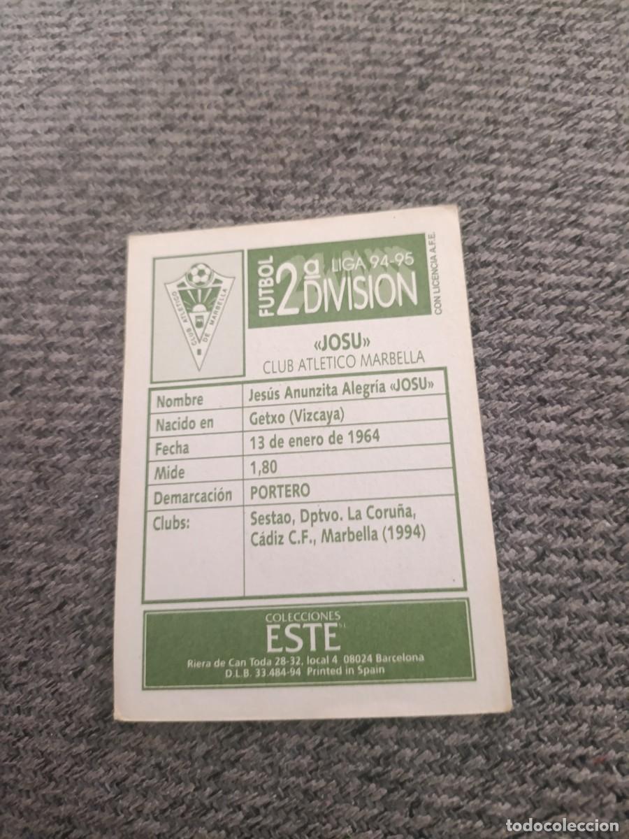 Cromos de f&uacute;tbol: Ed.este 94-95 Josu Atl&eacute;tico Marbella - Foto 2