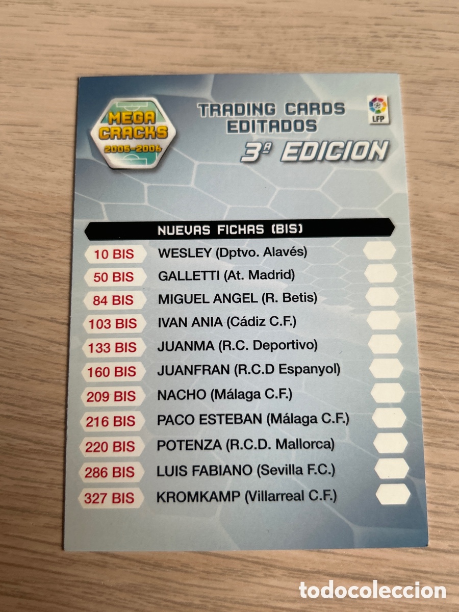 Football Stickers: MEGACRACKS 2005 2006 PANINI INDICE TRADING CARDS EDITADOS 3 EDICION tercera - CROMO LIGA 05 06