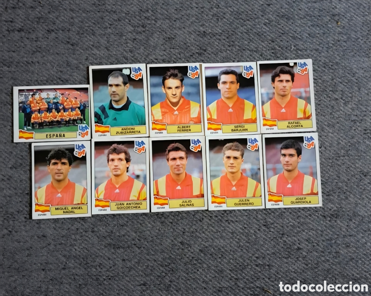 Cromos de f&uacute;tbol: 10 cromos diferentes. Espa&ntilde;a. Panini Mundial USA 94.