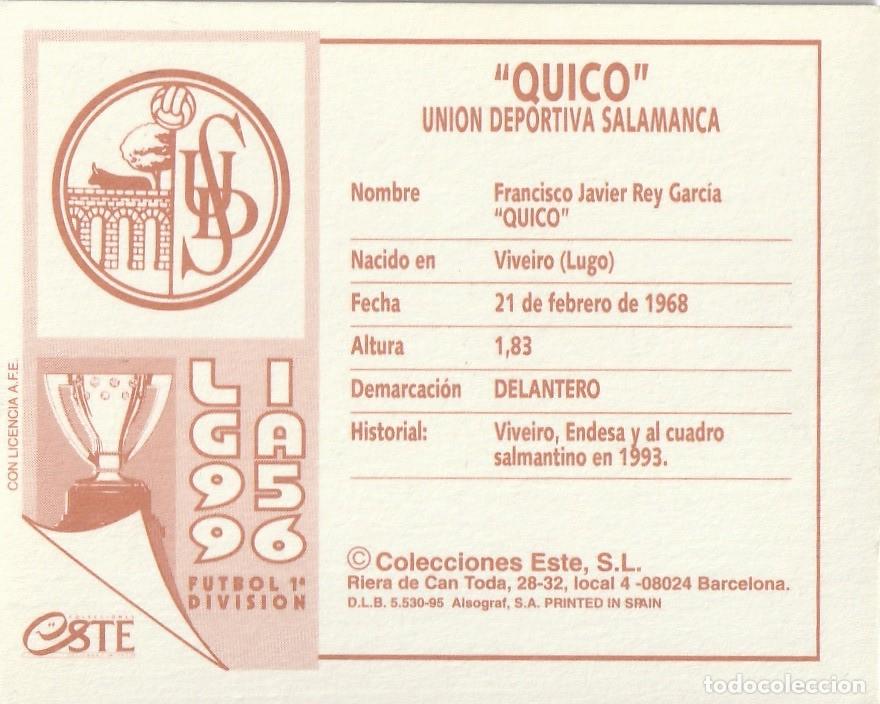 Cromos de f&uacute;tbol: ESTE 95-96. QUICO. NUNCA PEGADO. - Foto 2