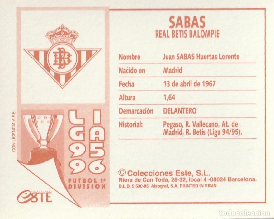 Cromos de f&uacute;tbol: ESTE 95-96 SABAS. NUNCA PEGADO. - Foto 2