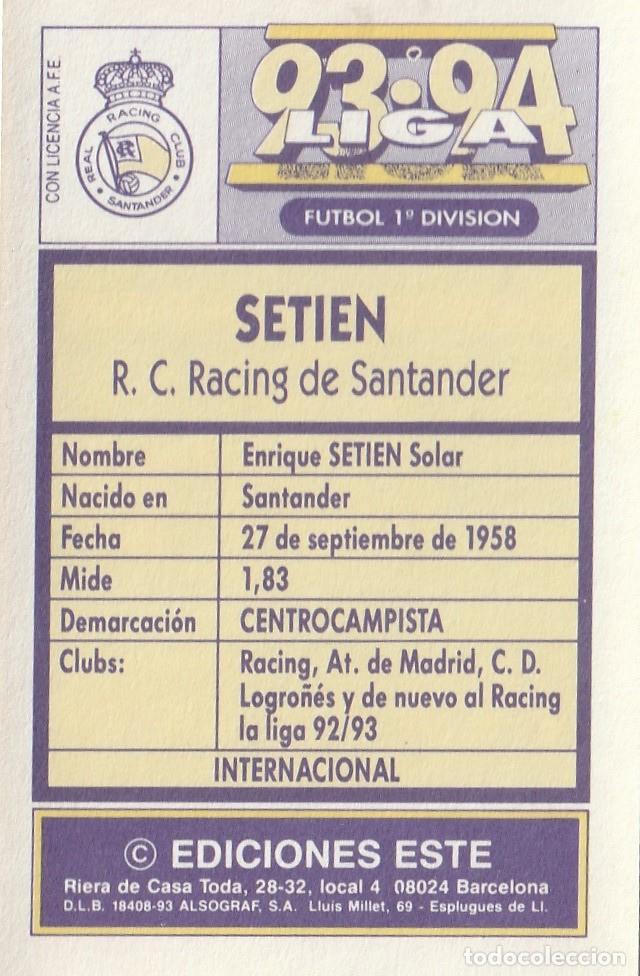 Cromos de f&uacute;tbol: ESTE 93-94. SETI&Eacute;N. NUNCA PEGADO. - Foto 2