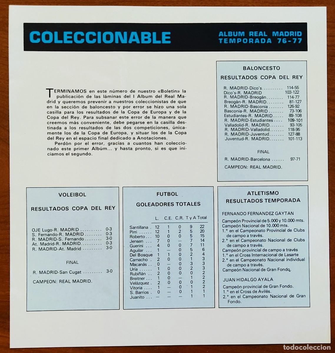 Football Stickers: HOJA COLECCIONABLE ALBUM REAL MADRID TEMPORADA 76-77 - 4 CROMOS - SUBSANACI&Oacute;N ERRORES