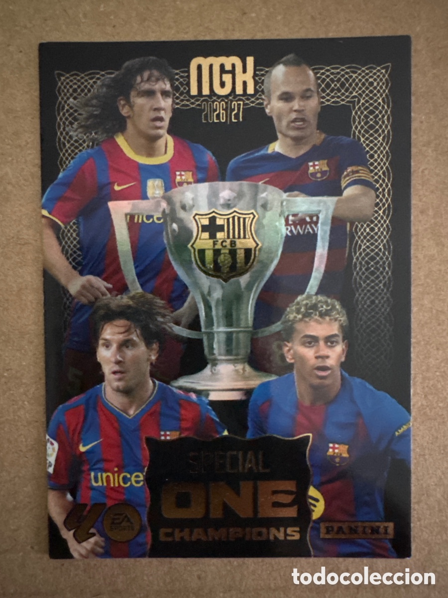 Fu&szlig;ball-Sticker: # FC Barcelona Messi Lamine Yamal Special One Champions Megacracks 26 27 2026 2027 Ven&iacute;a en la lata