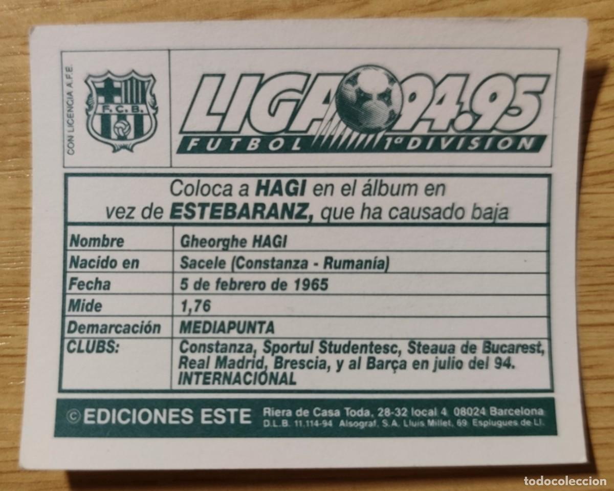 Fu&szlig;ball-Sticker: REVERSO CROMO EDICIONES ESTE 1994-95 HAGI FC BARCELONA COLOCA