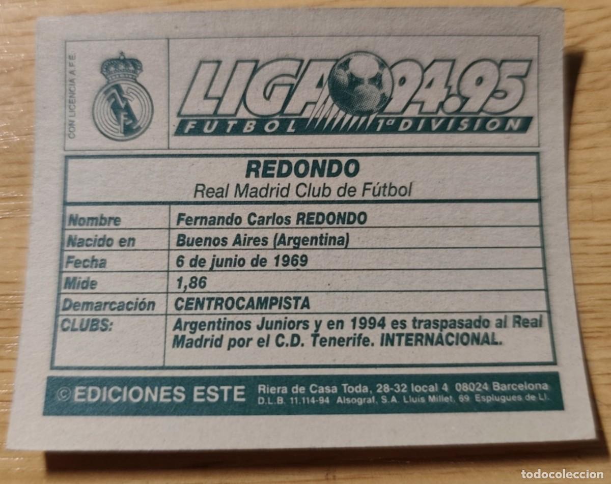 Fu&szlig;ball-Sticker: REVERSO CROMO EDICIONES ESTE 1994-95 FERNANDO REDONDO REAL MADRID