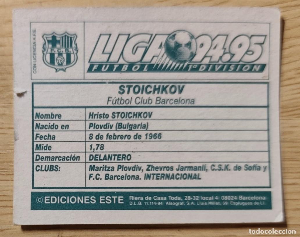 Cromos de f&uacute;tbol: REVERSO CROMO EDICIONES ESTE 1994-95 STOICHKOV FC BARCELONA