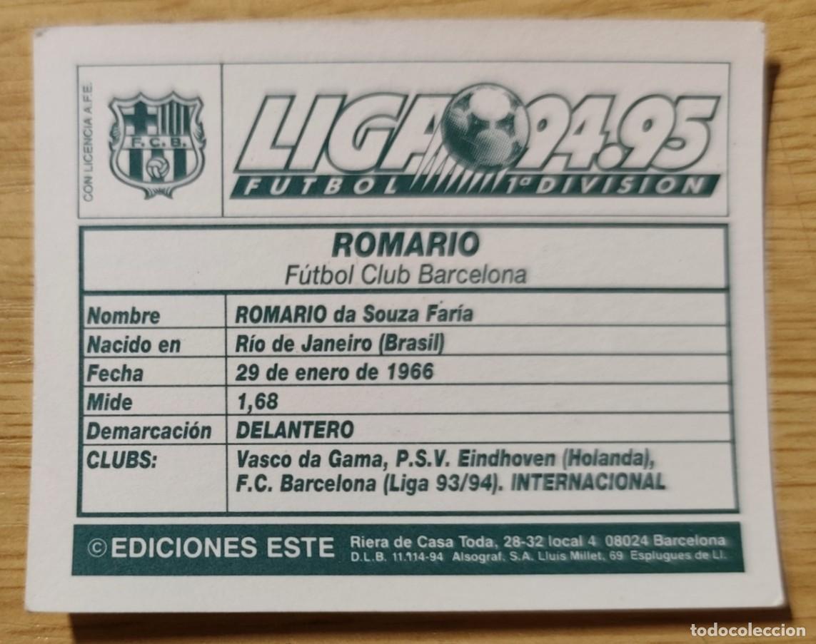 Cromos de f&uacute;tbol: REVERSO CROMO EDICIONES ESTE 1994-95 ROMARIO FC BARCELONA