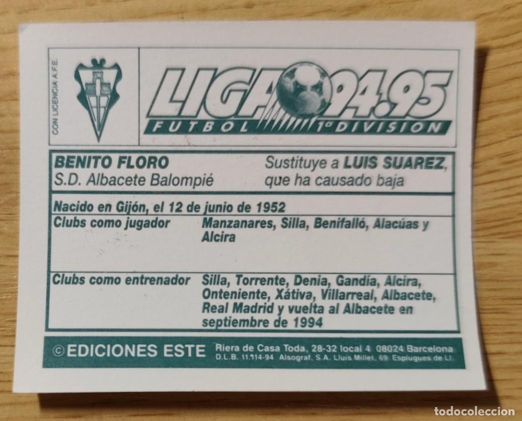 Cromos de f&uacute;tbol: REVERSO CROMO EDICIONES ESTE 1994-95 BENITO FLORO ALBACETE