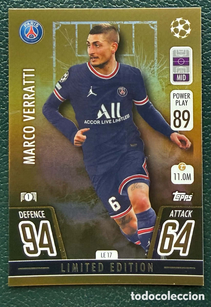 Cartes &agrave; collectionner de Football: LE 17 MARCO VERRATTI PARIS SAINT GERMAIN FICHAS TOPPS CHAMPIONS LEAGUE MATCH ATTAX 2021 2022 21 22