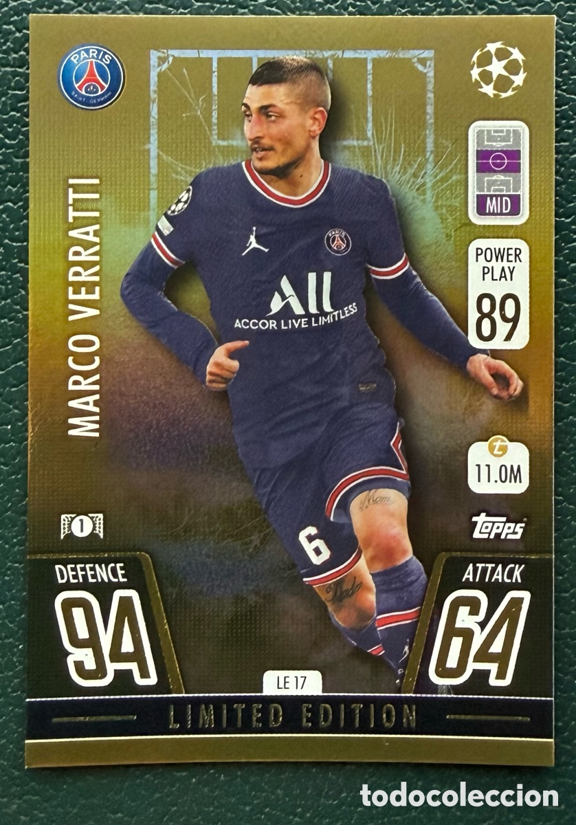 Cartes &agrave; collectionner de Football: LE 17 MARCO VERRATTI PARIS SAINT GERMAIN FICHAS TOPPS CHAMPIONS LEAGUE MATCH ATTAX 2021 2022 21 22