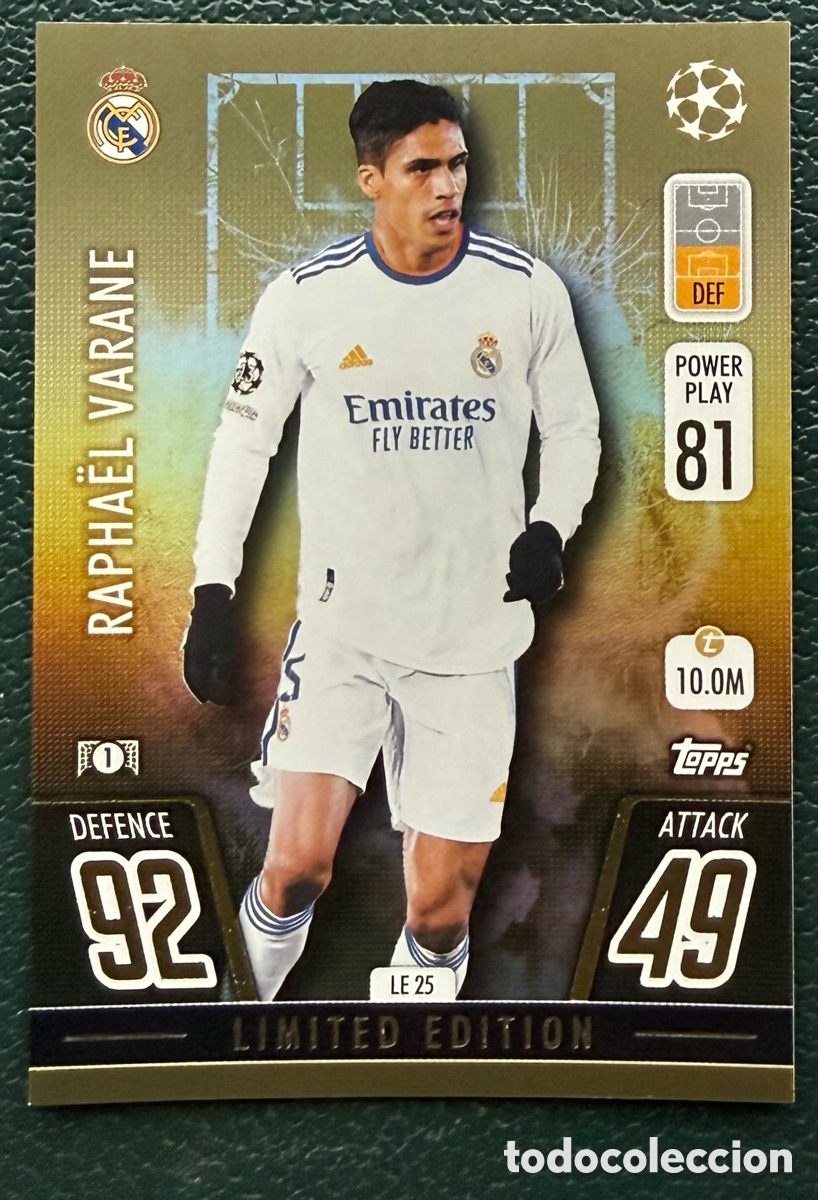 Figurine di Calcio: LE 25 RAPHAEL VARANE REAL MADRID FICHAS ALBUM TOPPS CHAMPIONS LEAGUE MATCH ATTAX 2021 2022 21 22