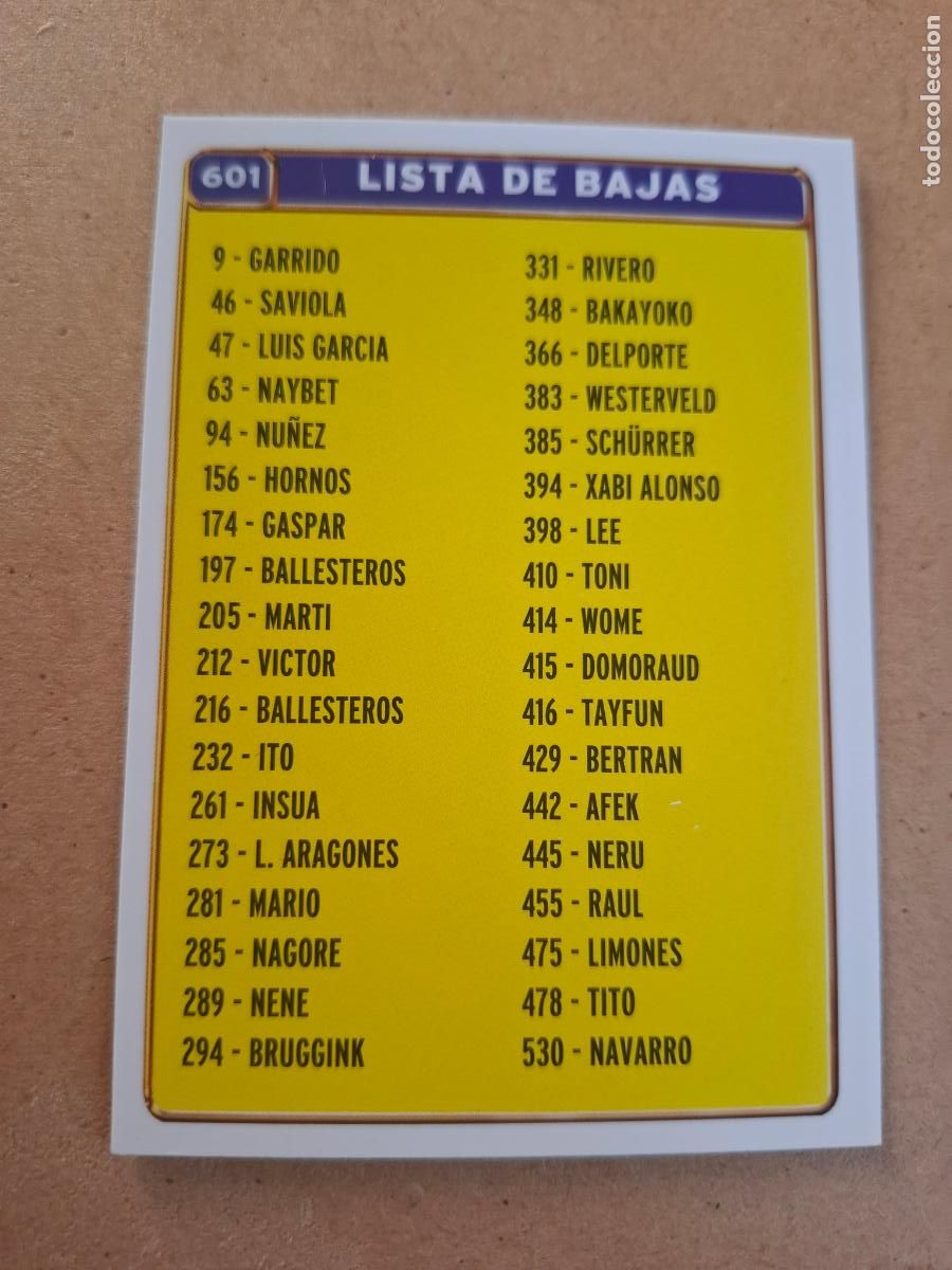 Figurine di Calcio: MUNDICROMO 2004 2005 04 05 - 601 &Iacute;NDICE - LISTA DE BAJAS