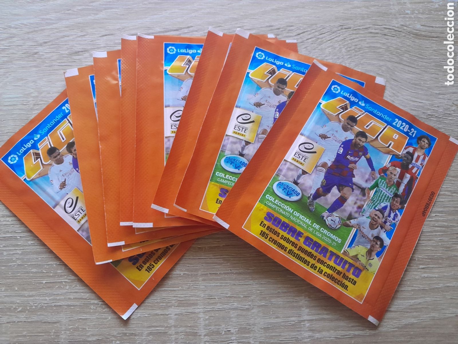 Cromos de f&uacute;tbol: liga este 2020 2021 lote 8 sobres sin abrir laliga santander 2020-21 messi casemiro etc...