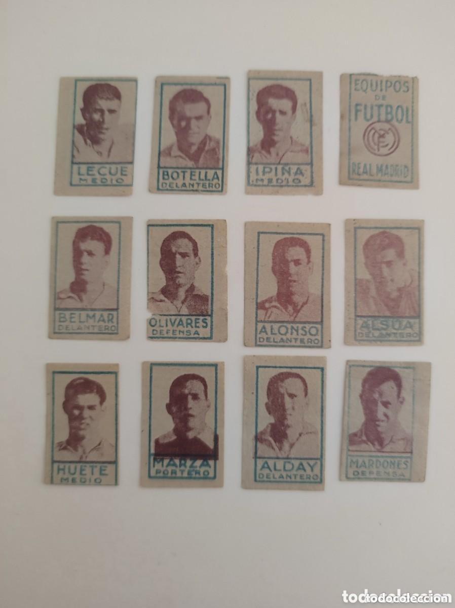 Cromos de f&uacute;tbol: 12 Cromos real madrid a&ntilde;os 40 cromo papel fino 2,5 x 1,5 cm aprox cms muy raro