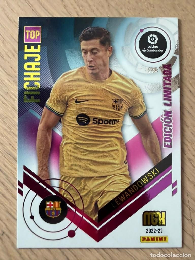 Fu&szlig;ball-Sticker: LEWANDOWSKI TOP FICHAJE LIMITADA BARCELONA 22 23 2022 2023 LIGA SANTANDER PANINI MEGACRACKS MGK CARD