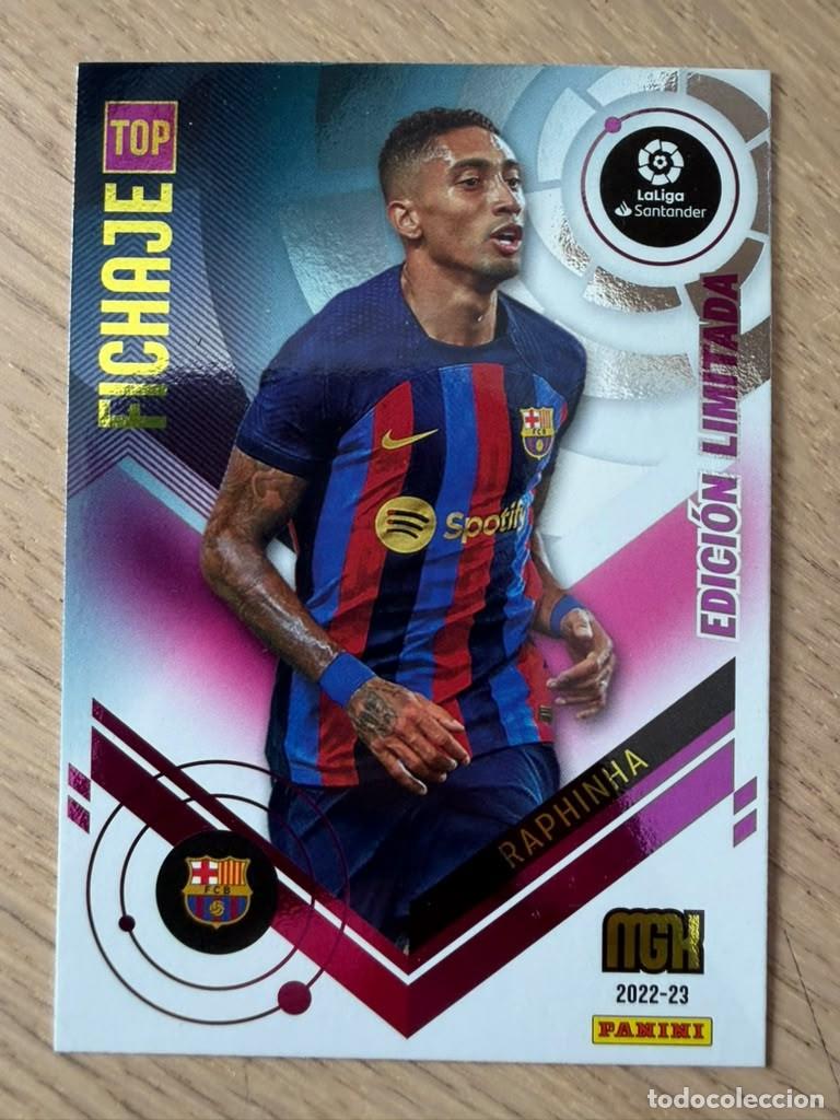 Fu&szlig;ball-Sticker: RAPHINHA TOP FICHAJE LIMITADA BARCELONA 22 23 2022 2023 LIGA SANTANDER PANINI MEGACRACKS MGK CARD