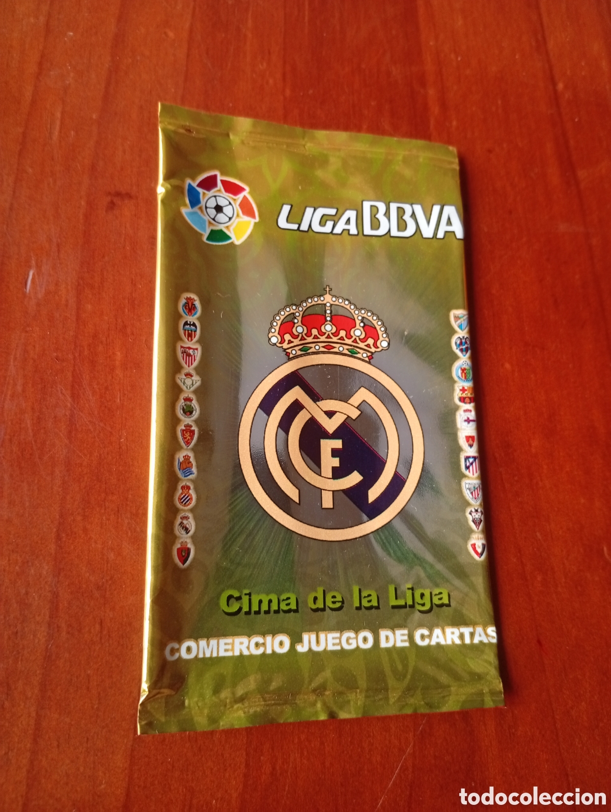 Fu&szlig;ball-Sticker: SOBRE VACIO LIGA BBVA CIMA DE LA LIGA COMERCIO JUEGO DE CARTAS REAL MADRID AMARILLO DORADO