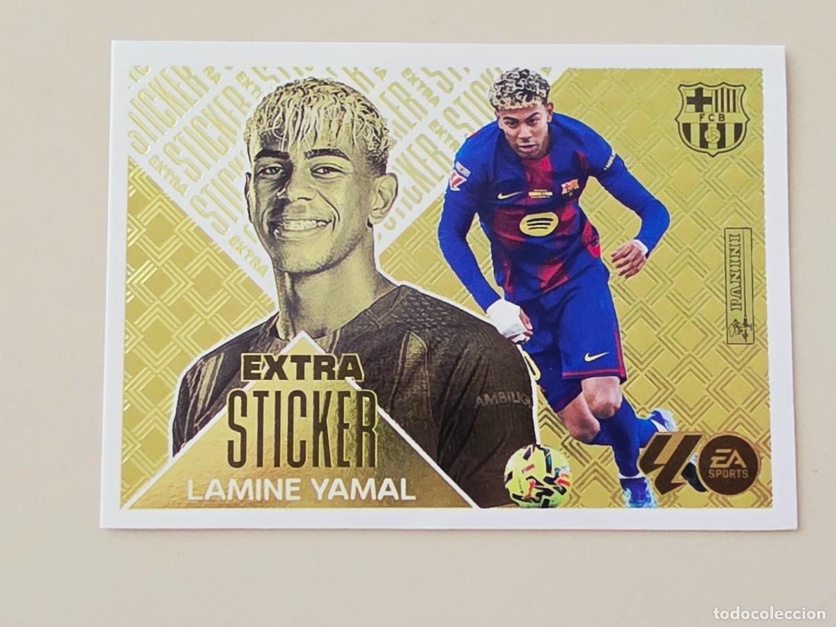 Cromos de f&uacute;tbol: Lamine Yamal, FC Barcelona, Extra Sticker oro, gold, Panini Ediciones Liga Este 2026 2027 26 27
