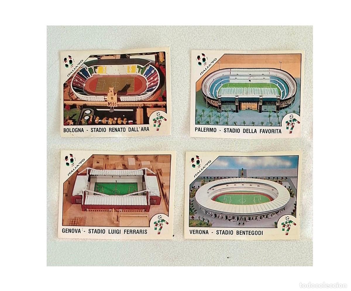 Fu&szlig;ball-Sticker: PANINI MUNDIAL ITALIA 90 - N&ordm; 22, N&ordm; 24, N&ordm; 28, N&ordm; 37 - ESTADIOS