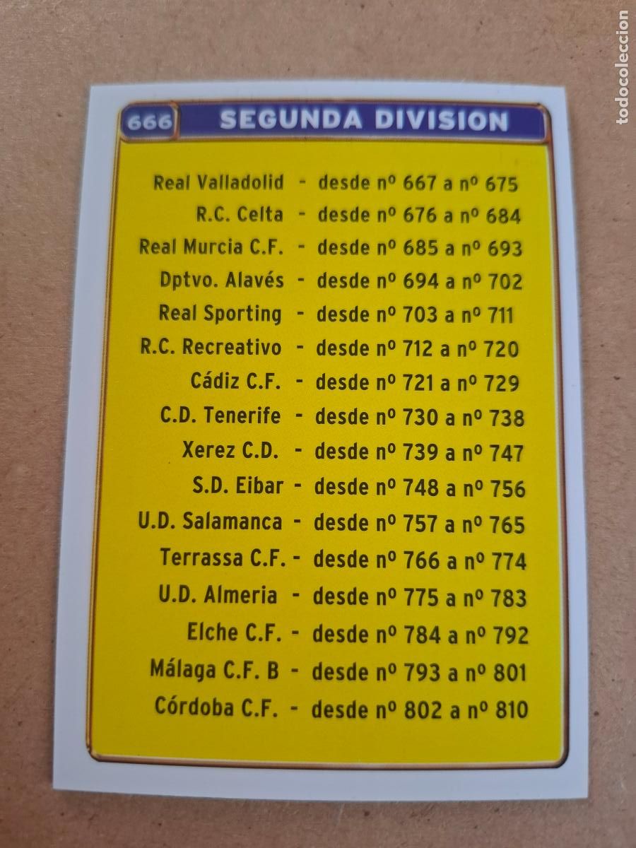 Cromos de Futebol: MUNDICROMO 2004 2005 04 05 - 666 &Iacute;NDICE SEGUNDA DIVISI&Oacute;N