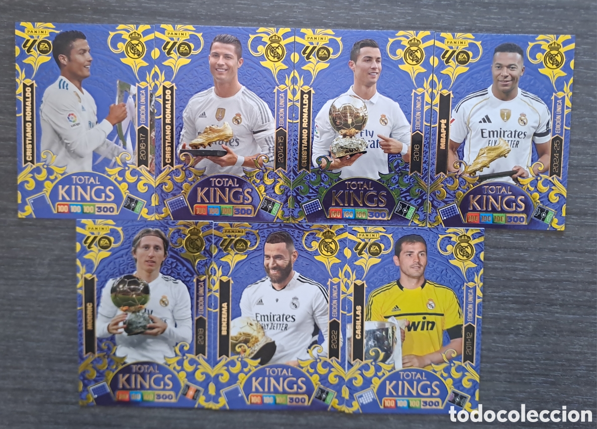 Cromos de f&uacute;tbol: TOTAL KINGS ADRENALYN XL 25-26 &ndash; REAL MADRID &ndash; 7 CARTAS Lote de 7 cartas Total Kings exclusivas de