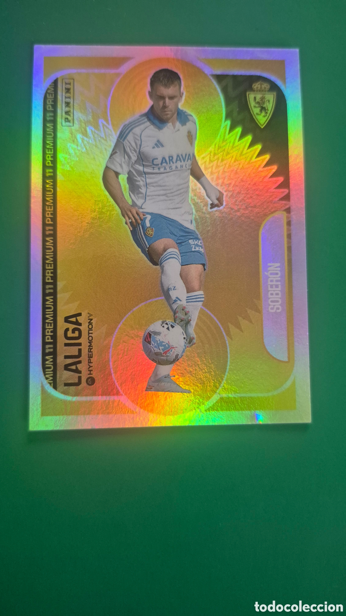 Cromos de f&uacute;tbol: Soberon premium del Zaragoza cromo liga Hypermotion 25-26 2025-2026