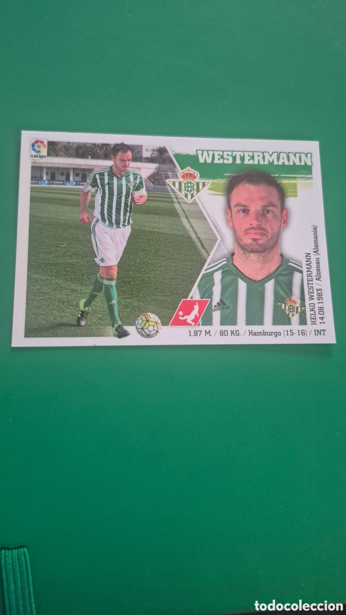 Cromos de f&uacute;tbol: 21 WESTERMANN REAL BETIS BALOMPIE EDICIONES LIGA ESTE 15 16 2015 2016 NUEVO