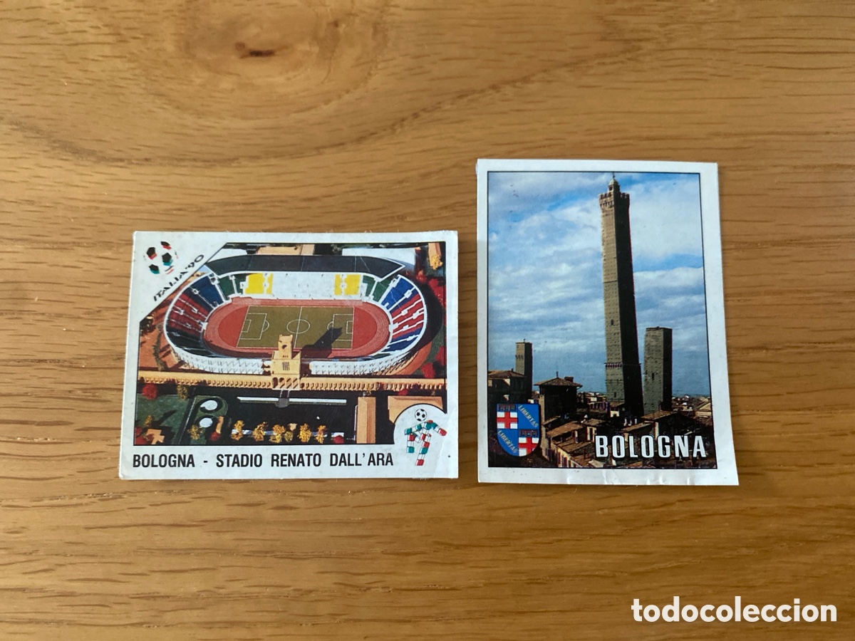 Cromos de f&uacute;tbol: Cromos panini mundial Italia 90 n&uacute;meros 24 y 25 Bologna - Stickers album world cup Italy 1990