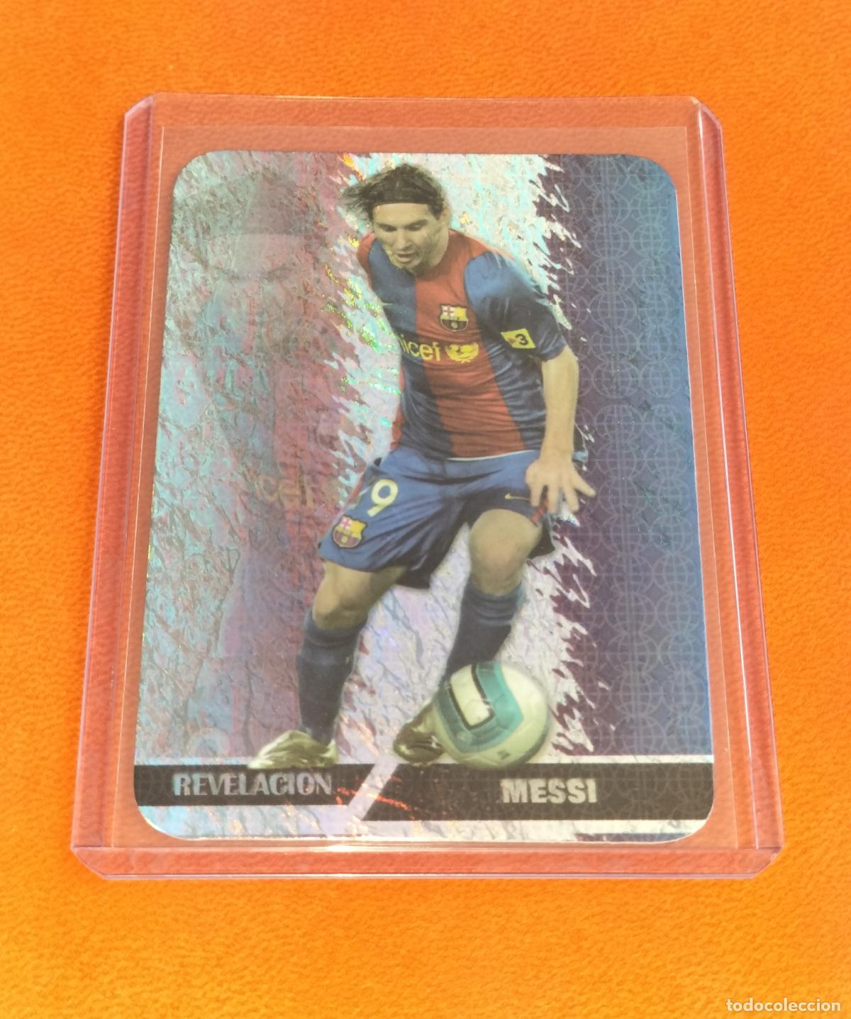 Cromos de f&uacute;tbol: 542 LIONEL MESSI REVELACION JASPEADO VERTICAL FC BARCELONA CARD MUNDICROMO LIGA 2007 2008 07 08
