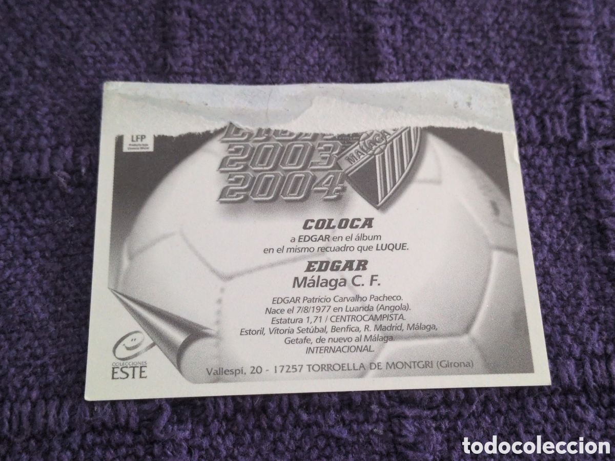 Cromos de f&uacute;tbol: EDICIONES ESTE 2003-2004 EDGAR (MALAGA) COLOCA. VENTANILLA - Foto 2