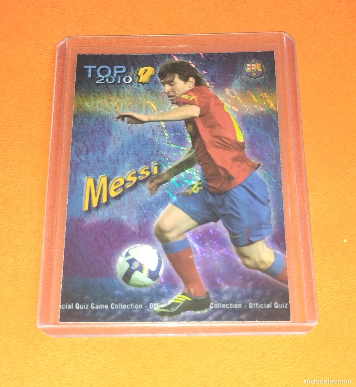Cromos de f&uacute;tbol: 595 LIONEL MESSI TOP VERSION AZUL JASPEADO FC BARCELONA CARD MUNDICROMO QUIZ GAME 2009 2010 09 10