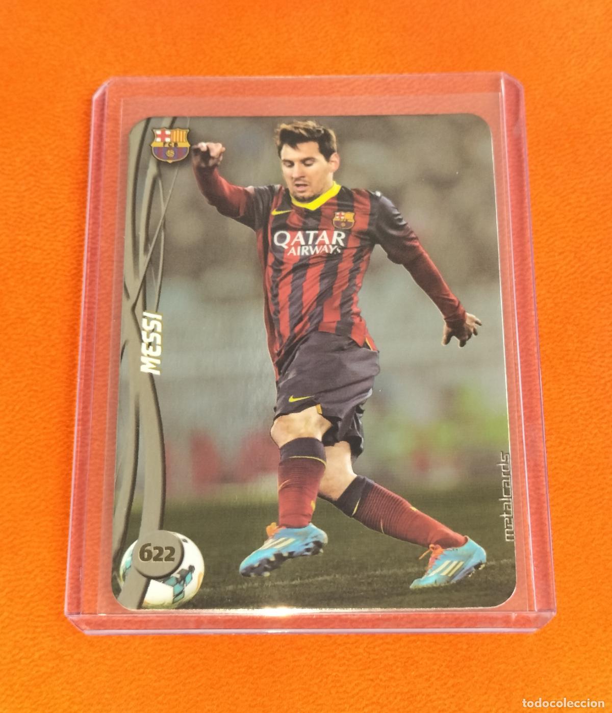 Cromos de f&uacute;tbol: 622 LIONEL MESSI METALCARDS TOP VERSION BRILLO LISO NORMAL BARCELONA MUNDICROMO QUIZ 2014 2015 14 15
