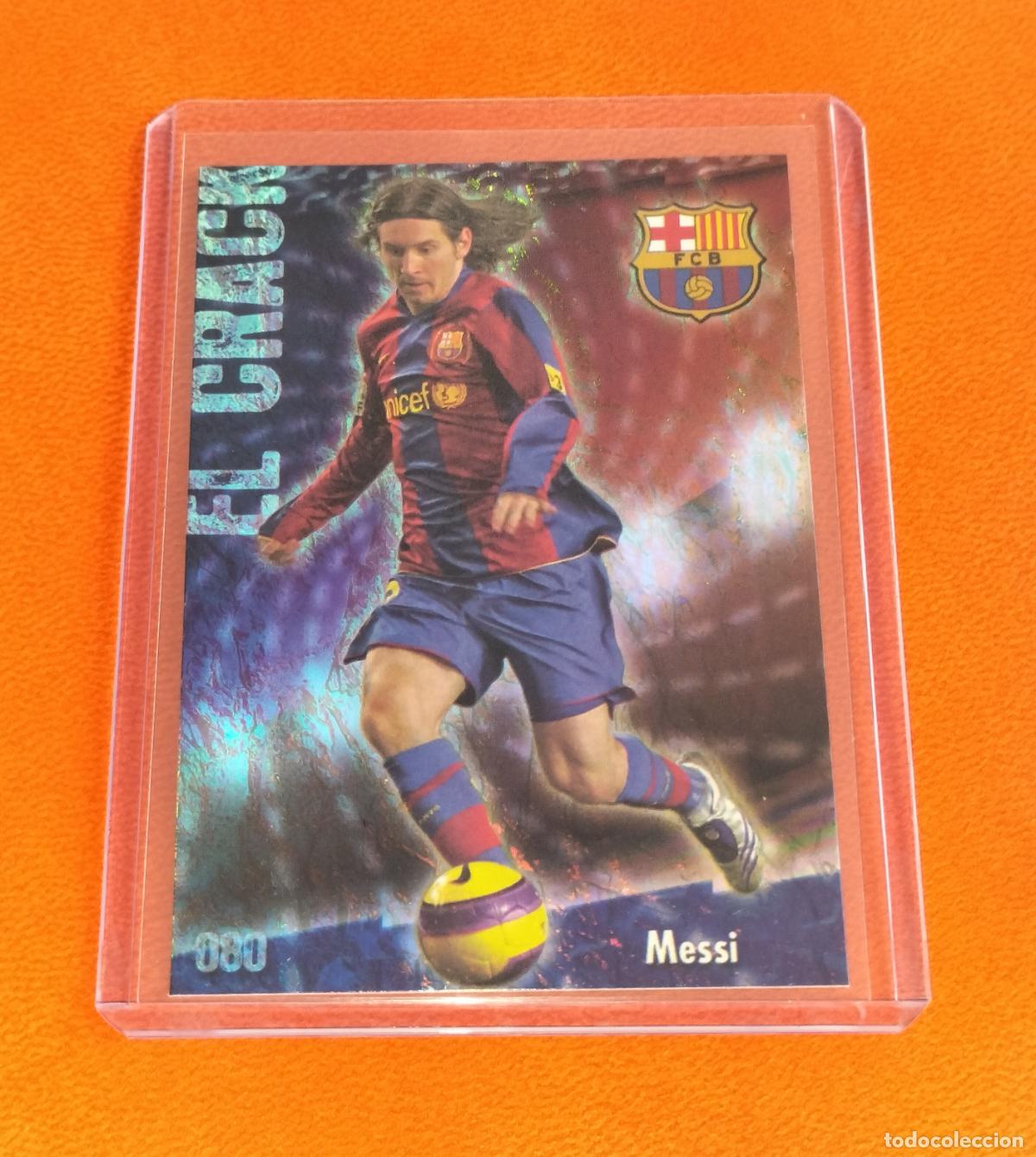 Cromos de f&uacute;tbol: 80 LIONEL MESSI EL CRACK JASPEADO PUNTAS CUADRADAS CARD FC BARCELONA MUNDICROMO 2008 2009 08 09