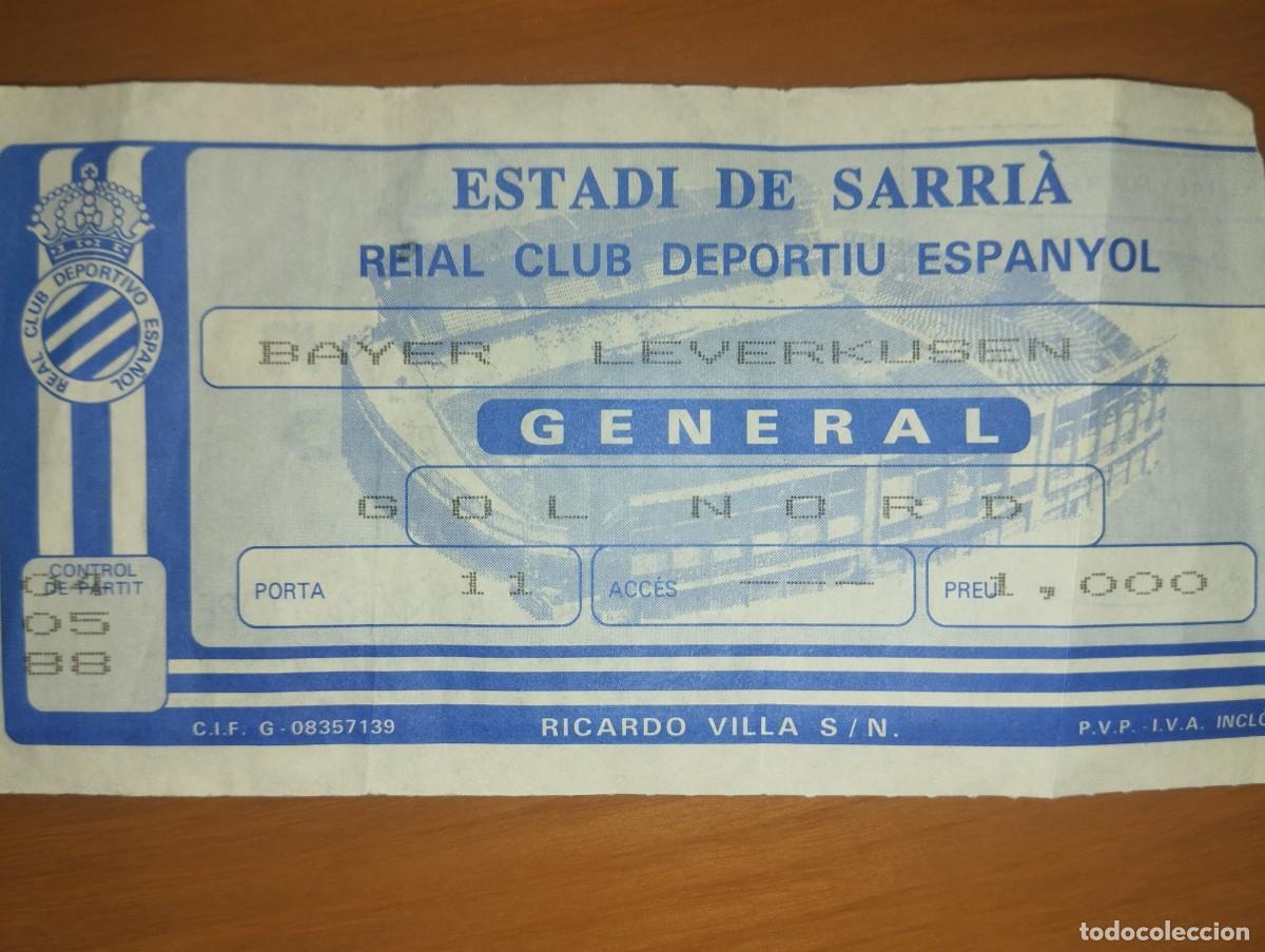 Cromos de f&uacute;tbol: Entrada de la final de la UEFA 1988 RCD ESPANYOL